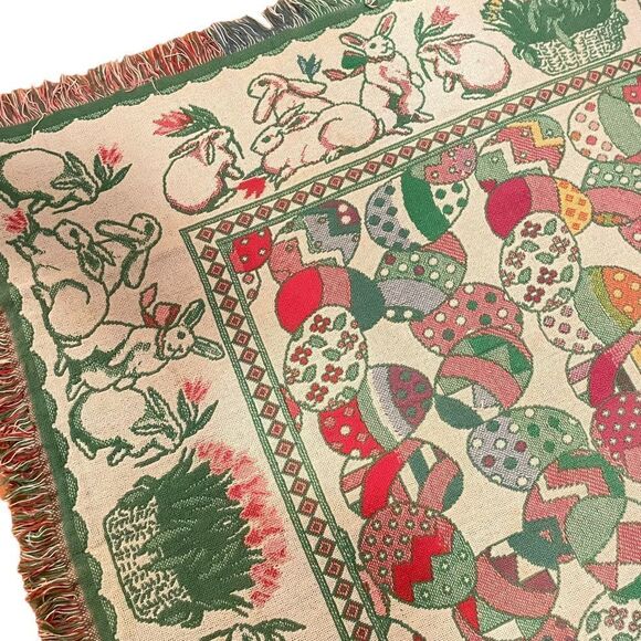 Spring Easter Rabbit Fringe Blanket - Picture 5 of 6